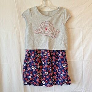 Gymboree Girls Size 10 Grey Floral Layered Short Sleeve Dress Embroidered Rose
